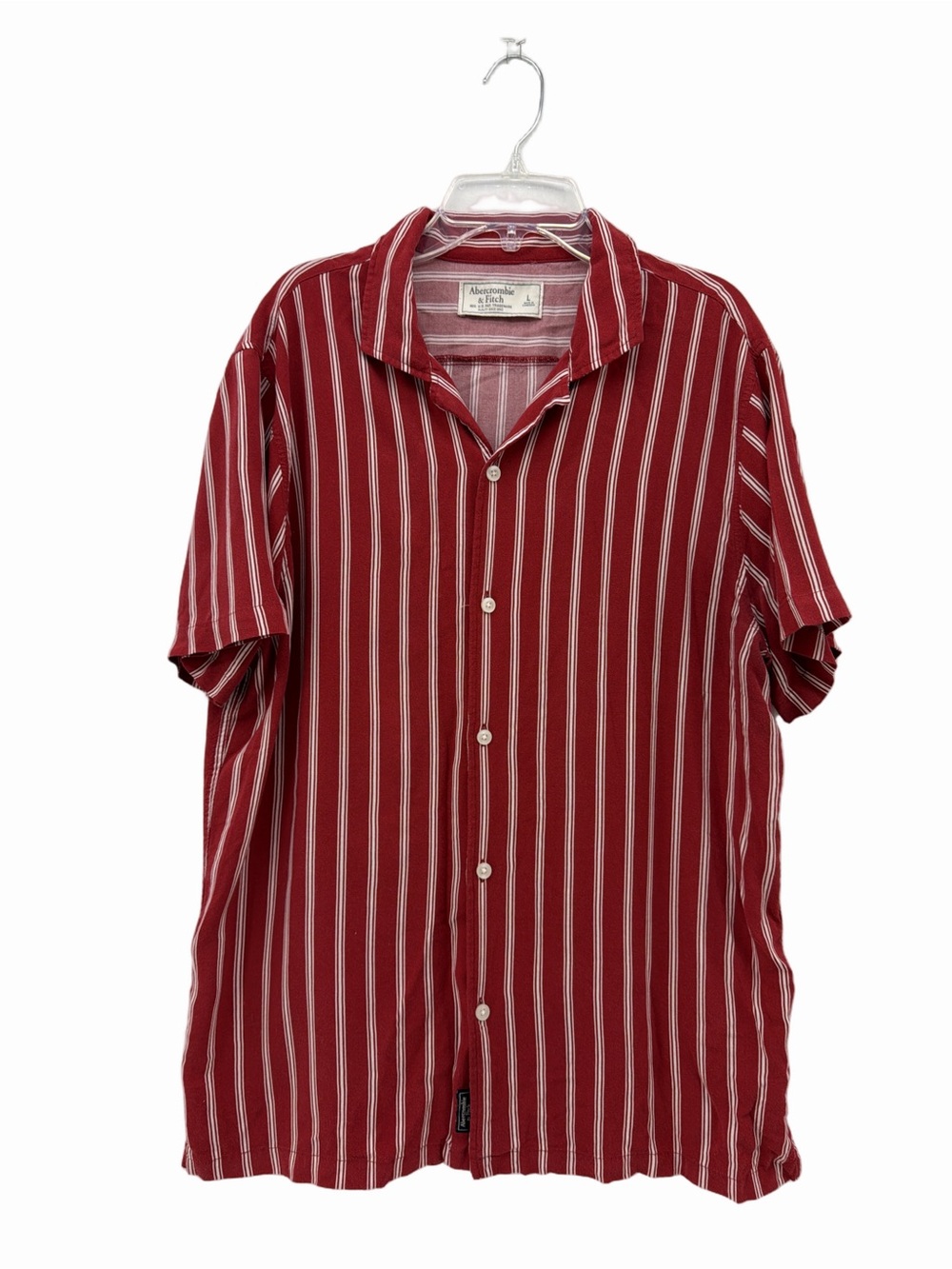 Abercrombie & Fitch Red and White Striped Short-Sleeve Button-Down Shirt